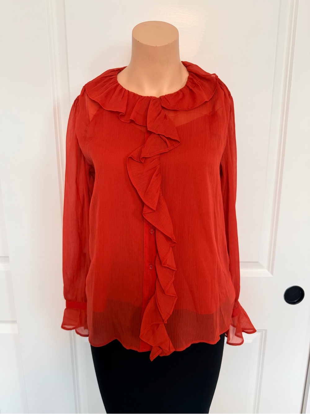 Sam Edelman Vibrant Red Ruffle-Front Button Down Blouse
